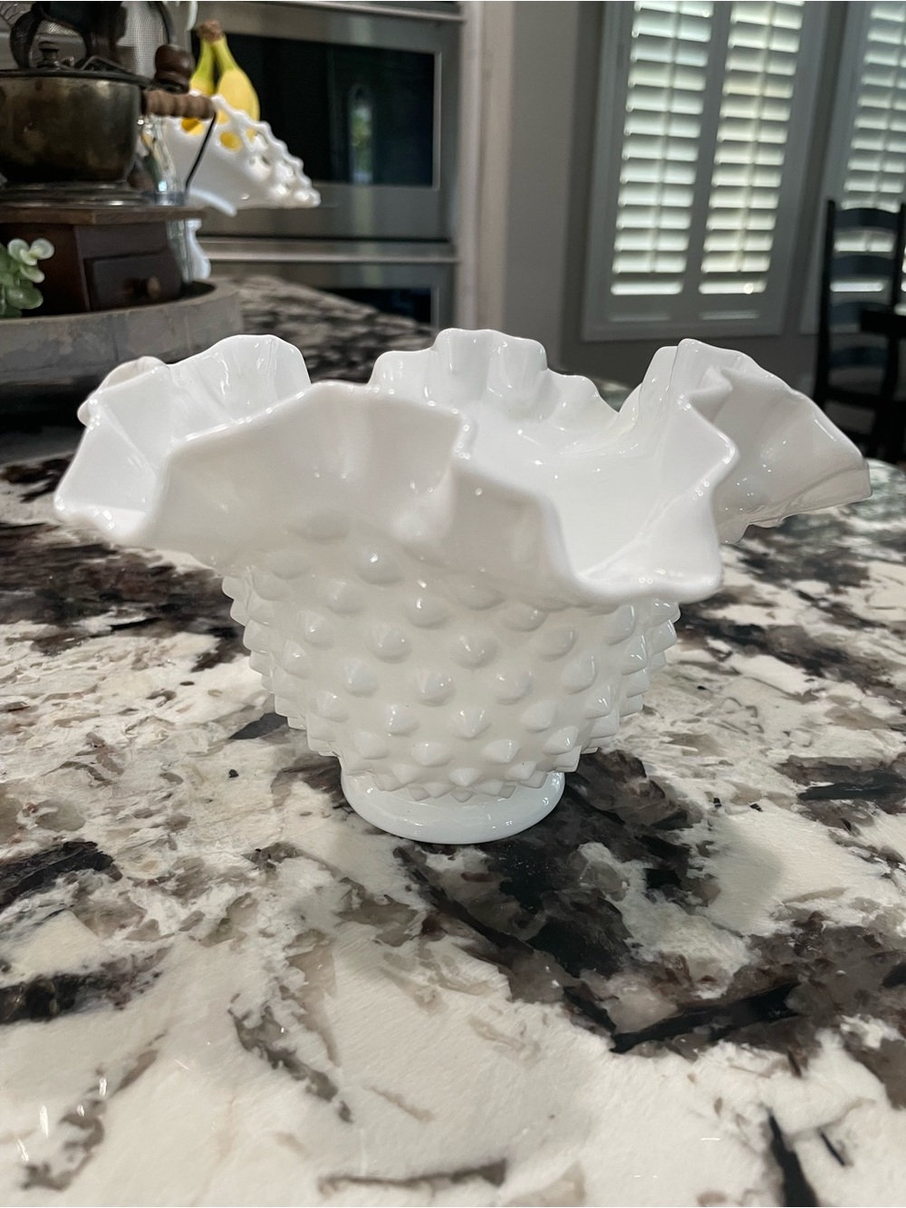 Fenton White Milk Glass Hobnail Ruffled Edge Round Vase Vintage